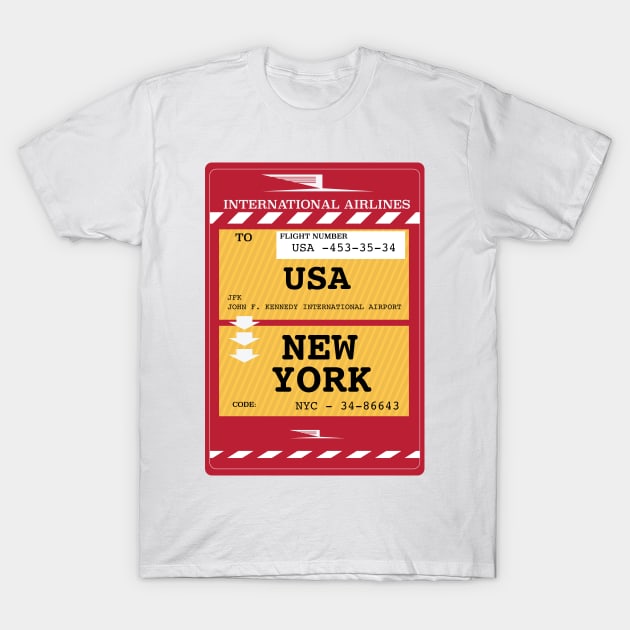 New York City Plane Ticket T-Shirt by nickemporium1